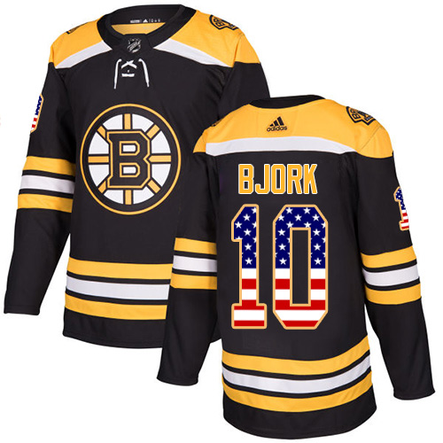 Adidas Bruins #10 Anders Bjork Black Home Authentic USA Flag Youth Stitched NHL Jersey